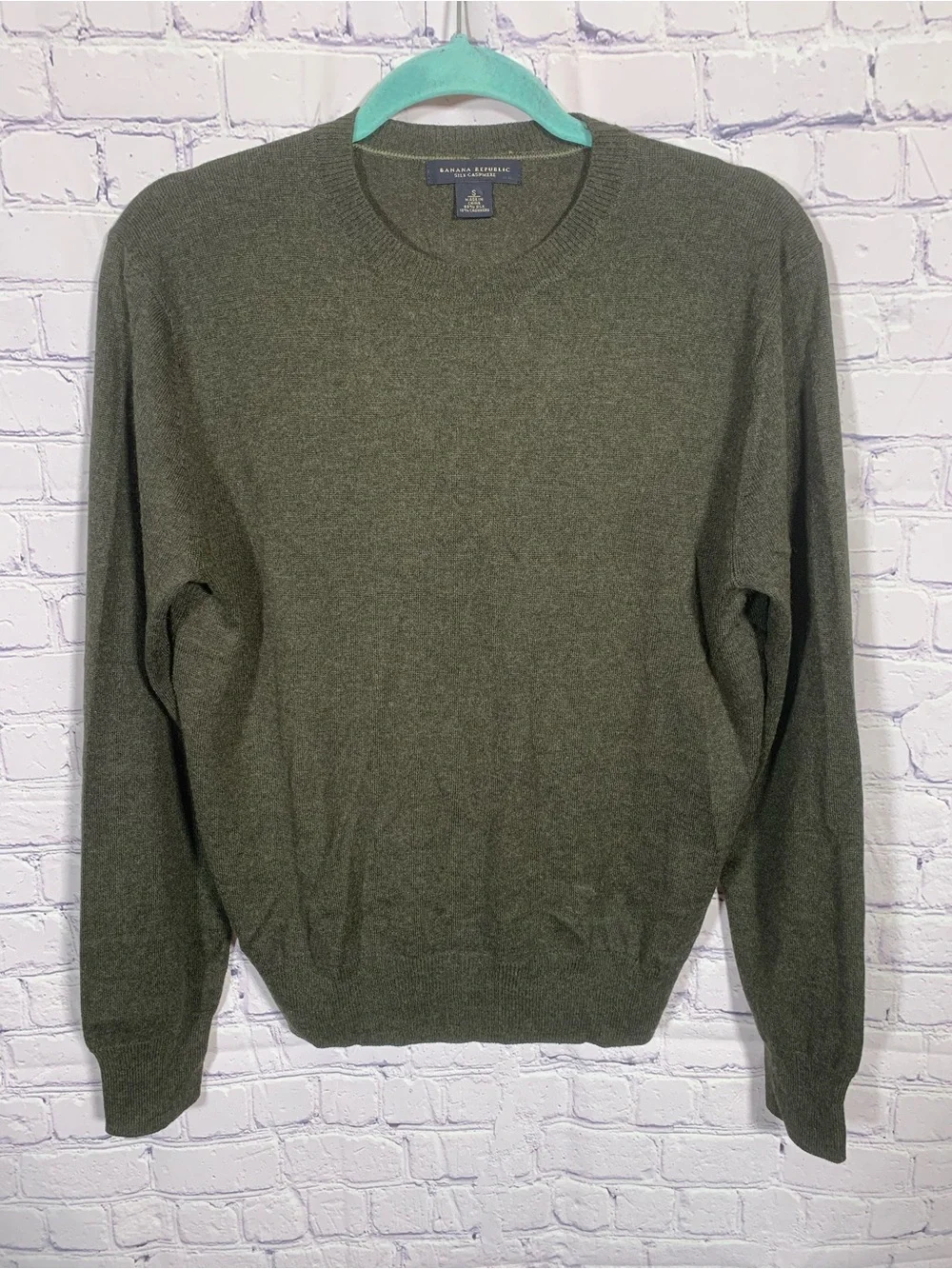 Banana Republic Men Silk Cashmere Blend Sweater Green Brown Sz S Preppy Business